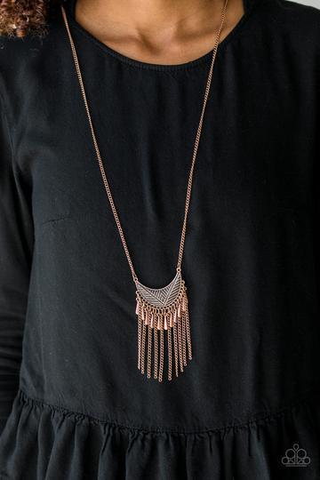 Happy Is The Huntress Copper Fringe Necklace - Paparazzi Accessories-CarasShop.com - $5 Jewelry by Cara Jewels
