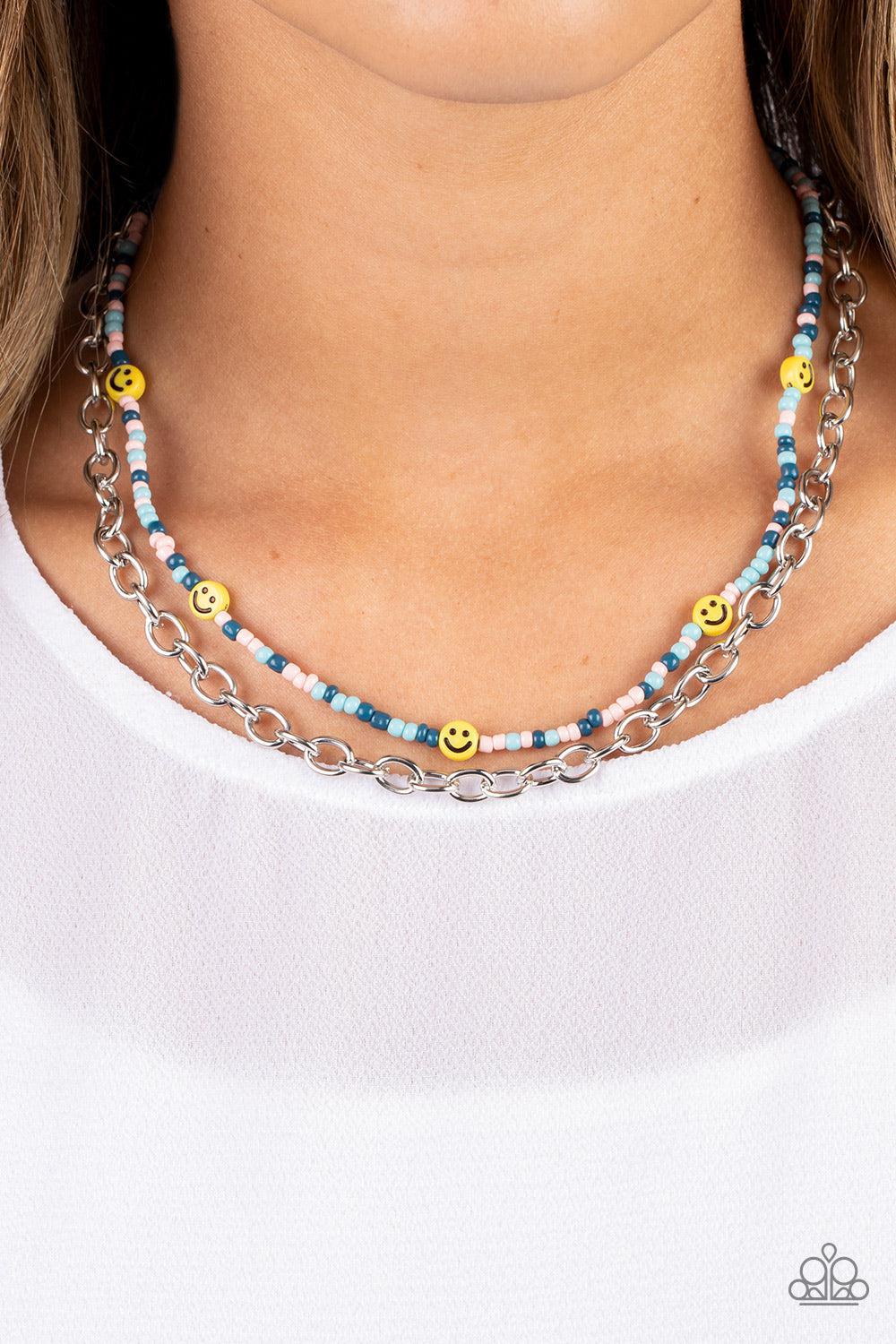 Happy Looks Good on You Blue Necklace - Paparazzi Accessories-on model - CarasShop.com - $5 Jewelry by Cara Jewels