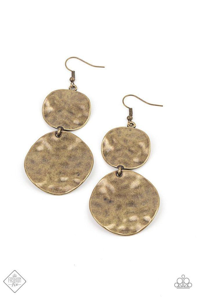 HARDWARE-Headed Brass Earrings - Paparazzi Accessories - lightbox -CarasShop.com - $5 Jewelry by Cara Jewels