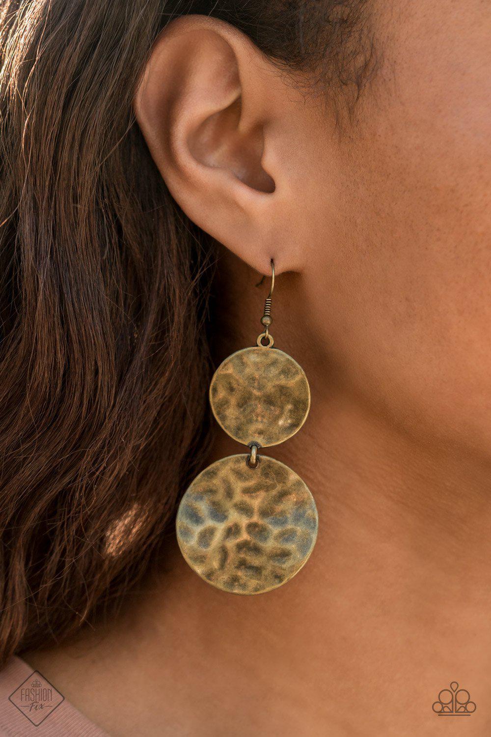 HARDWARE-Headed Brass Earrings - Paparazzi Accessories - lightbox -CarasShop.com - $5 Jewelry by Cara Jewels