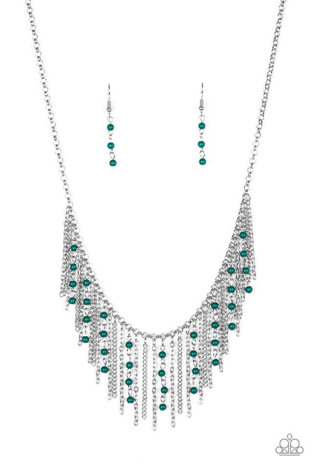 Harlem Hideaway Green and Silver Fringe Necklace - Paparazzi Accessories-CarasShop.com - $5 Jewelry by Cara Jewels