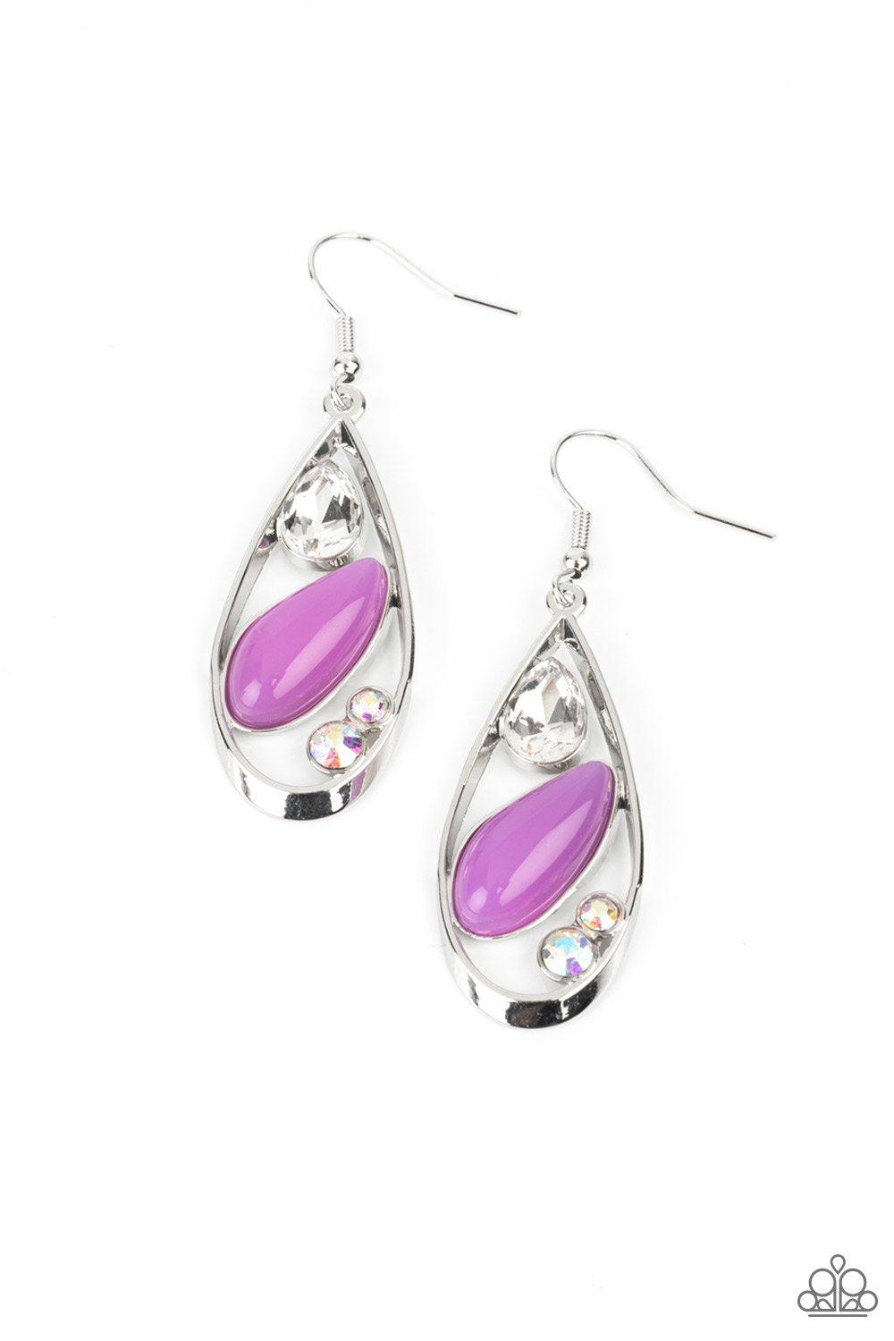 Harmonious Harbors Purple and Iridescent Rhinestone Earrings - Paparazzi Accessories- lightbox - CarasShop.com - $5 Jewelry by Cara Jewels