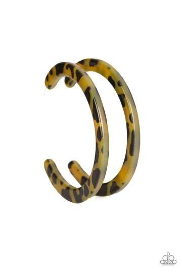 Haute-Blooded Yellow Animal Print Acrylic Hoop Earrings - Paparazzi Accessories - lightbox -CarasShop.com - $5 Jewelry by Cara Jewels