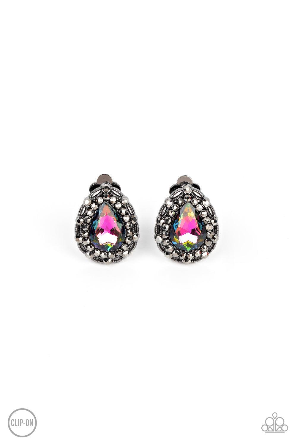Haute Happy Hour Multi Oil Spill Clip-On Earrings - Paparazzi Accessories- lightbox - CarasShop.com - $5 Jewelry by Cara Jewels