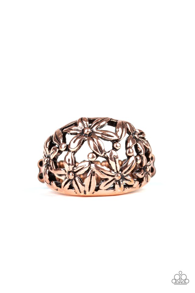 Haute Havana Copper Floral Ring - Paparazzi Accessories- lightbox - CarasShop.com - $5 Jewelry by Cara Jewels