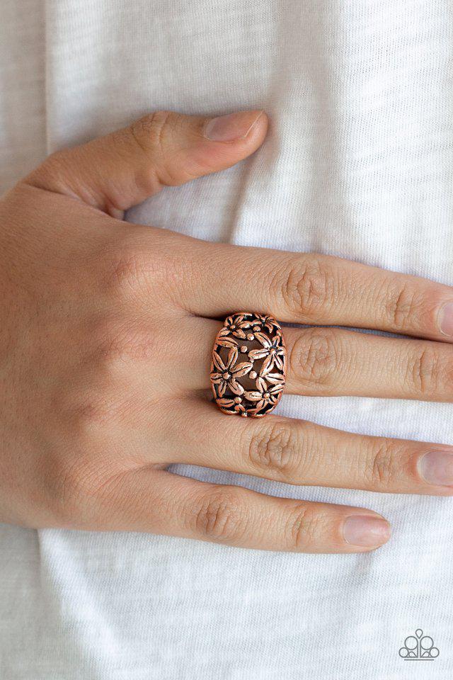 Haute Havana Copper Floral Ring - Paparazzi Accessories-on model - CarasShop.com - $5 Jewelry by Cara Jewels