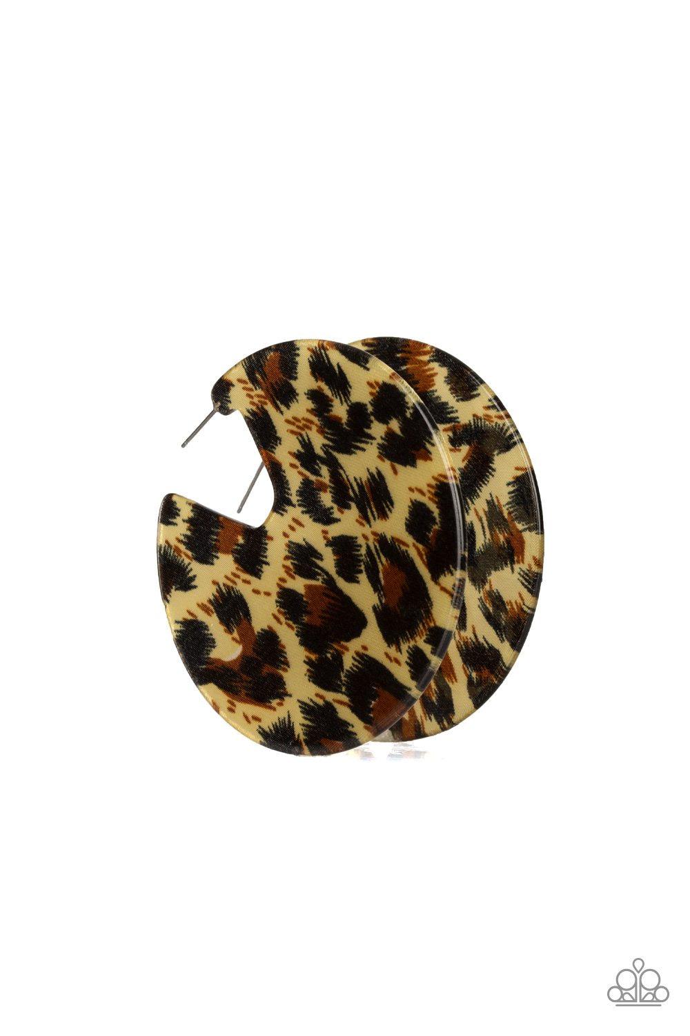 Haute Savannah Brown Animal Print Acrylic Hoop Earrings - Paparazzi Accessories-CarasShop.com - $5 Jewelry by Cara Jewels