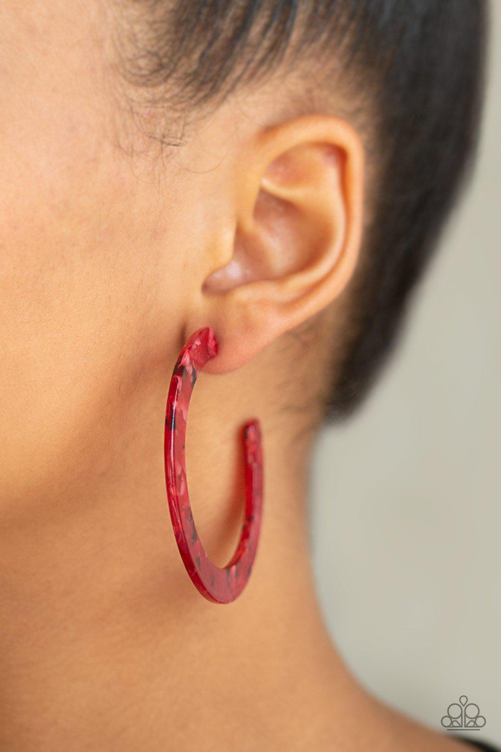 Haute Tamale Red Acrylic Hoop Earrings - Paparazzi Accessories-CarasShop.com - $5 Jewelry by Cara Jewels