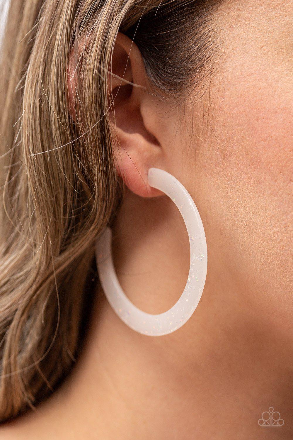 Haute Tamale White Acrylic Hoop Earrings - Paparazzi Accessories-CarasShop.com - $5 Jewelry by Cara Jewels
