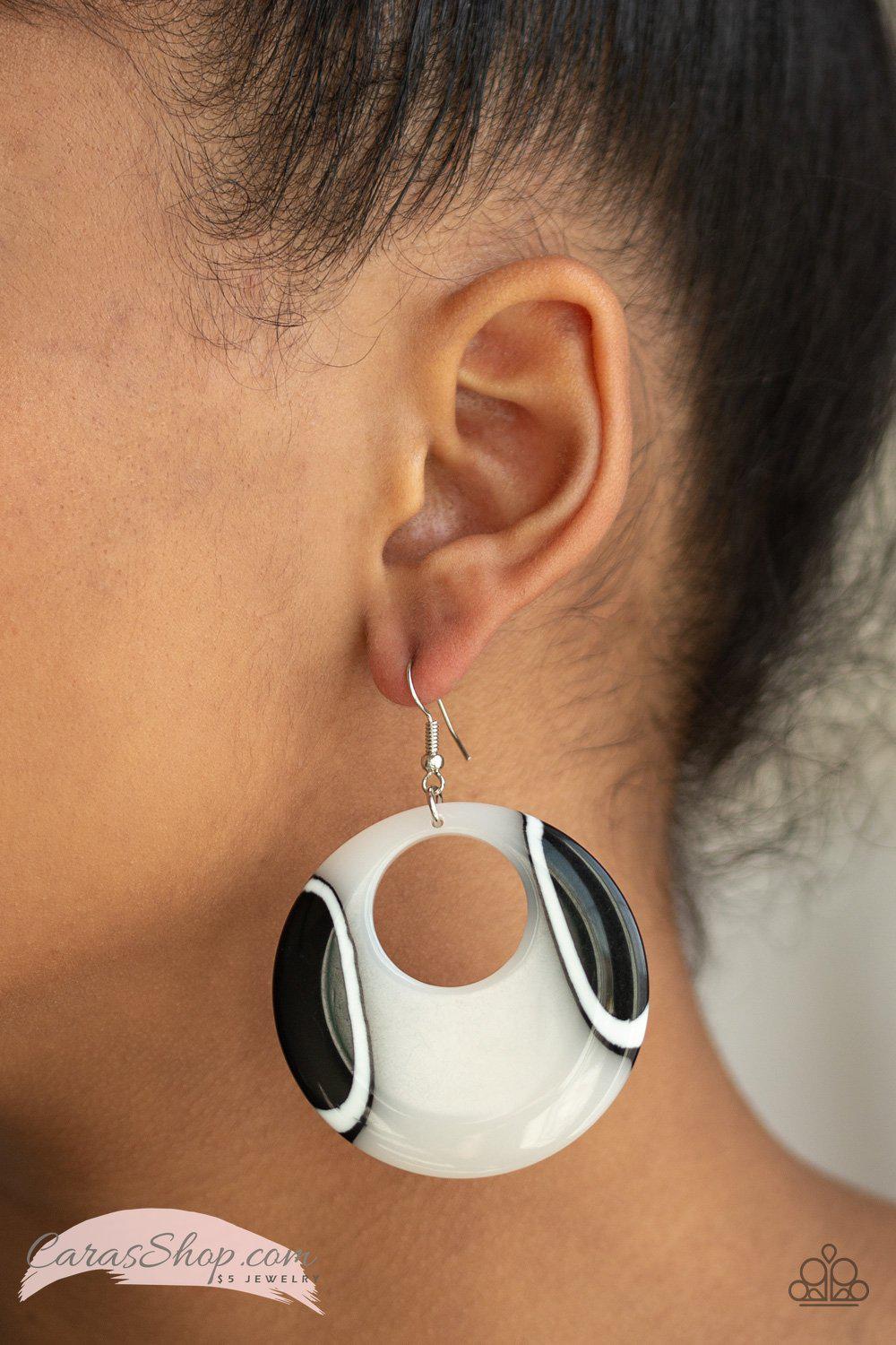 HAUTE Topic Black and White Acrylic Earrings - Paparazzi Accessories-CarasShop.com - $5 Jewelry by Cara Jewels