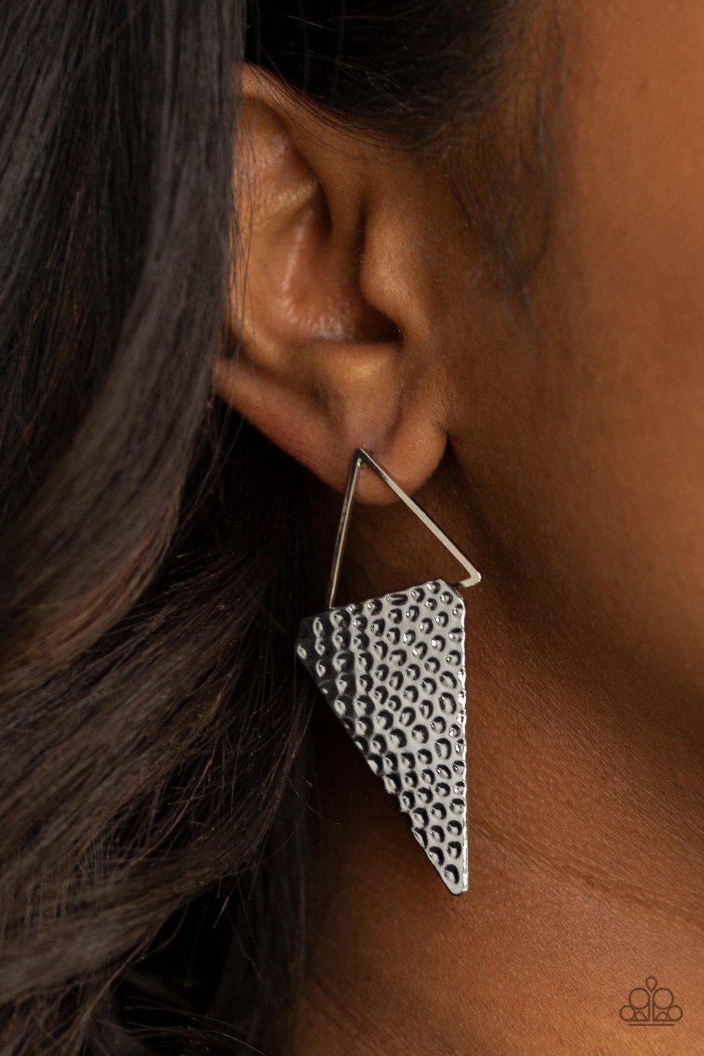 Have A Bite Silver Post Earrings - Paparazzi Accessories - model -CarasShop.com - $5 Jewelry by Cara Jewels