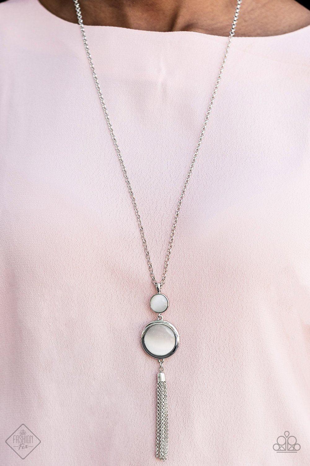 Have Some Common Sensei Long White Moonstone Necklace - Paparazzi Accessories-CarasShop.com - $5 Jewelry by Cara Jewels