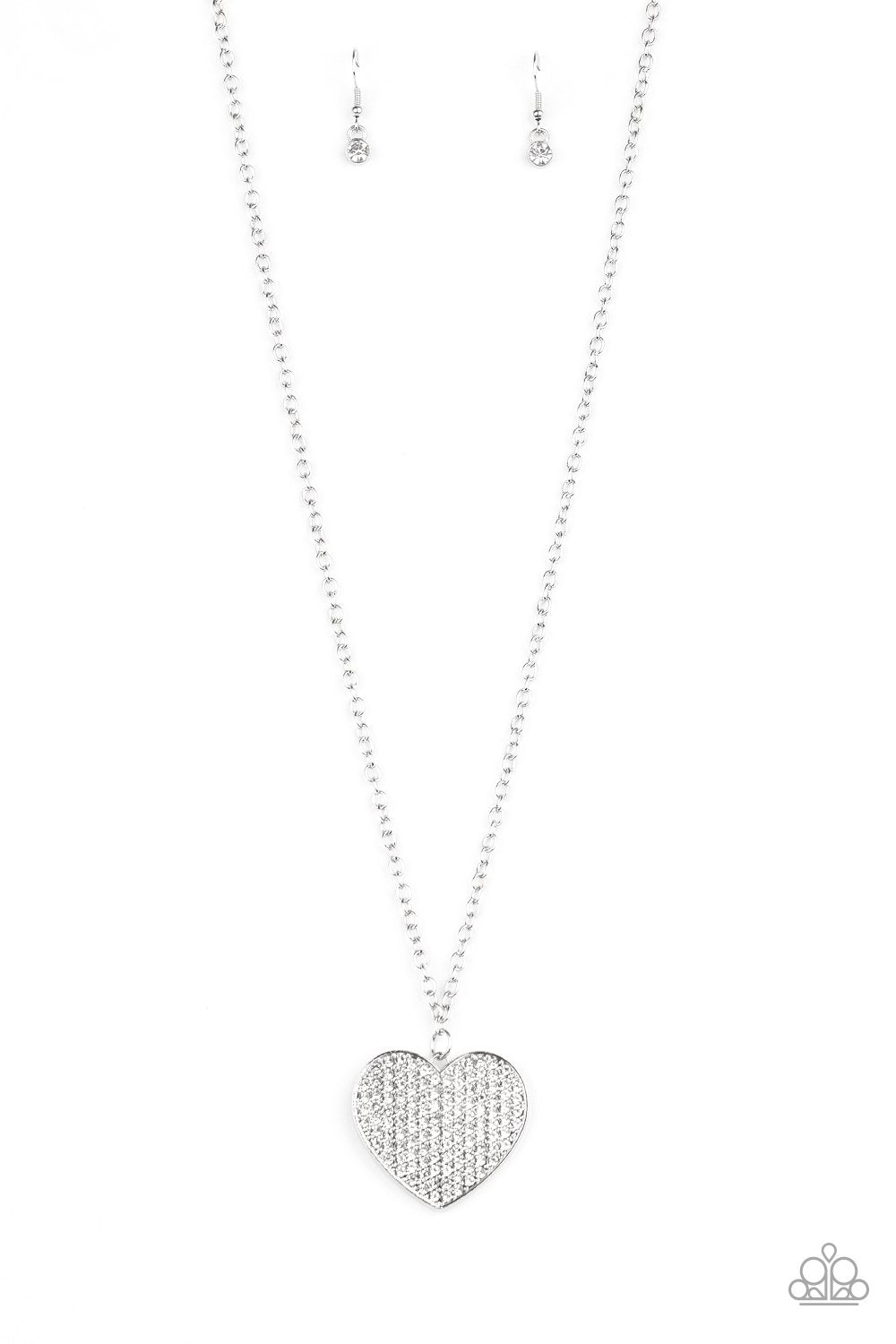 Have To Learn The HEART Way White Rhinestone Heart Necklace - Paparazzi Accessories-CarasShop.com - $5 Jewelry by Cara Jewels