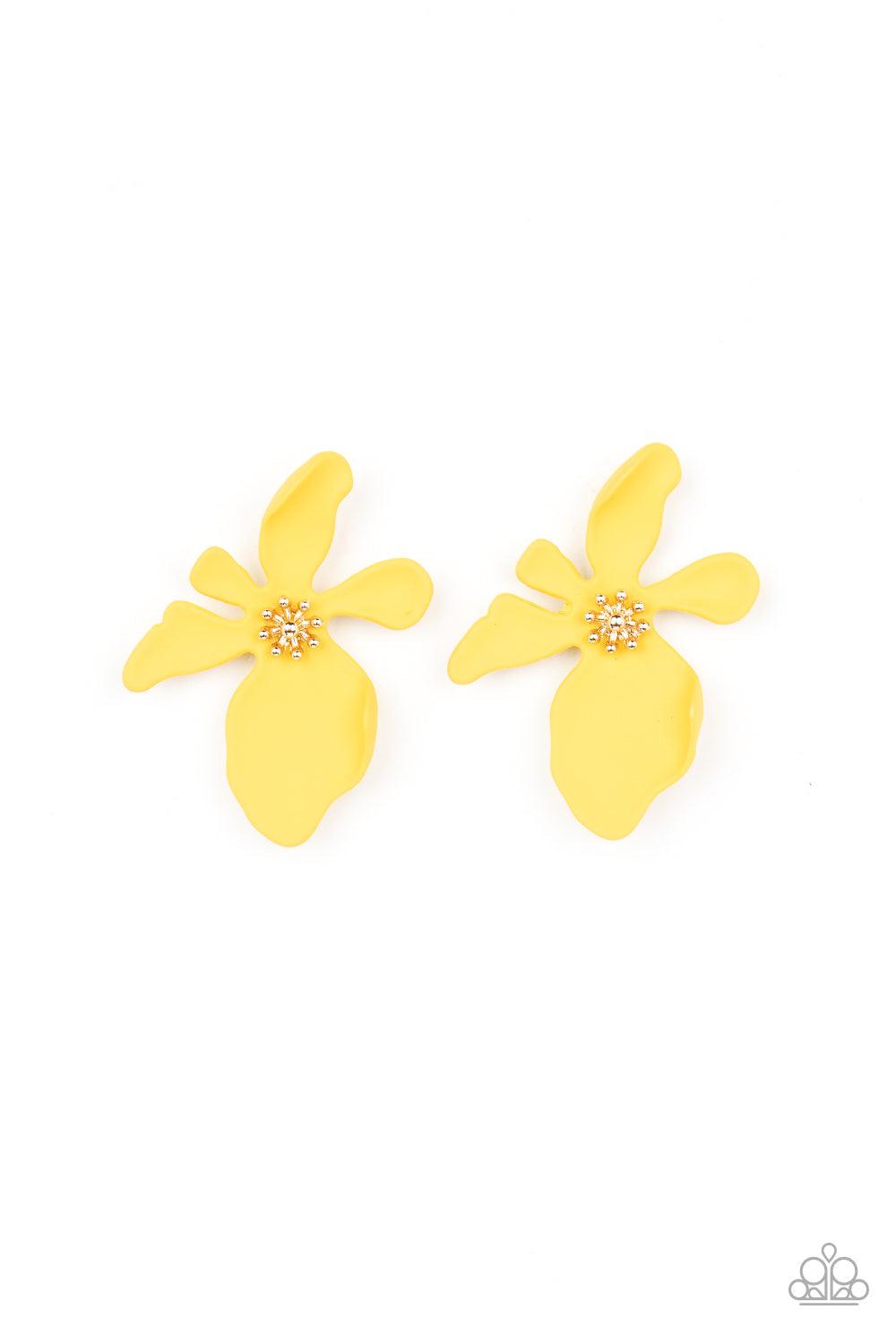 Hawaiian Heiress Yellow Flower Earrings - Paparazzi Accessories- lightbox - CarasShop.com - $5 Jewelry by Cara Jewels
