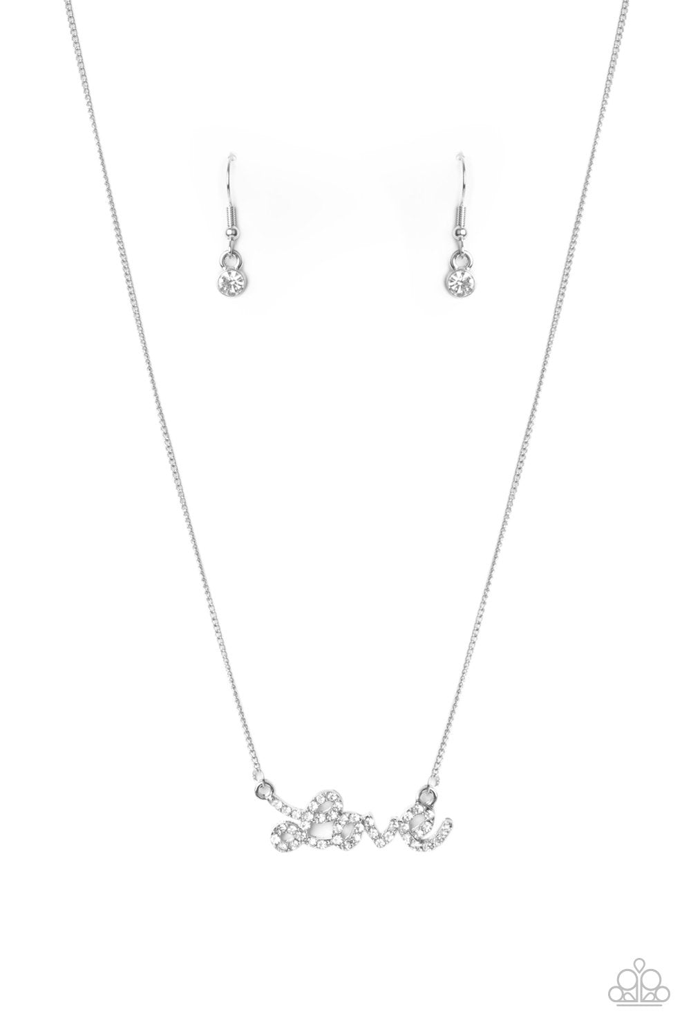 Head Over Heels In Love White Rhinestone Necklace - Paparazzi Accessories - lightbox -CarasShop.com - $5 Jewelry by Cara Jewels