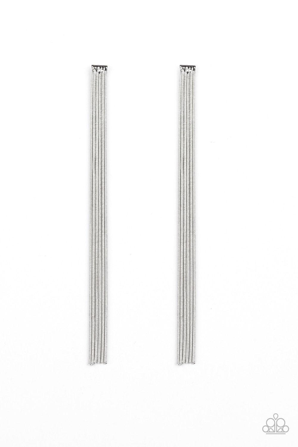Head To Toe Dazzle Silver Chain Earrings - Paparazzi Accessories-CarasShop.com - $5 Jewelry by Cara Jewels