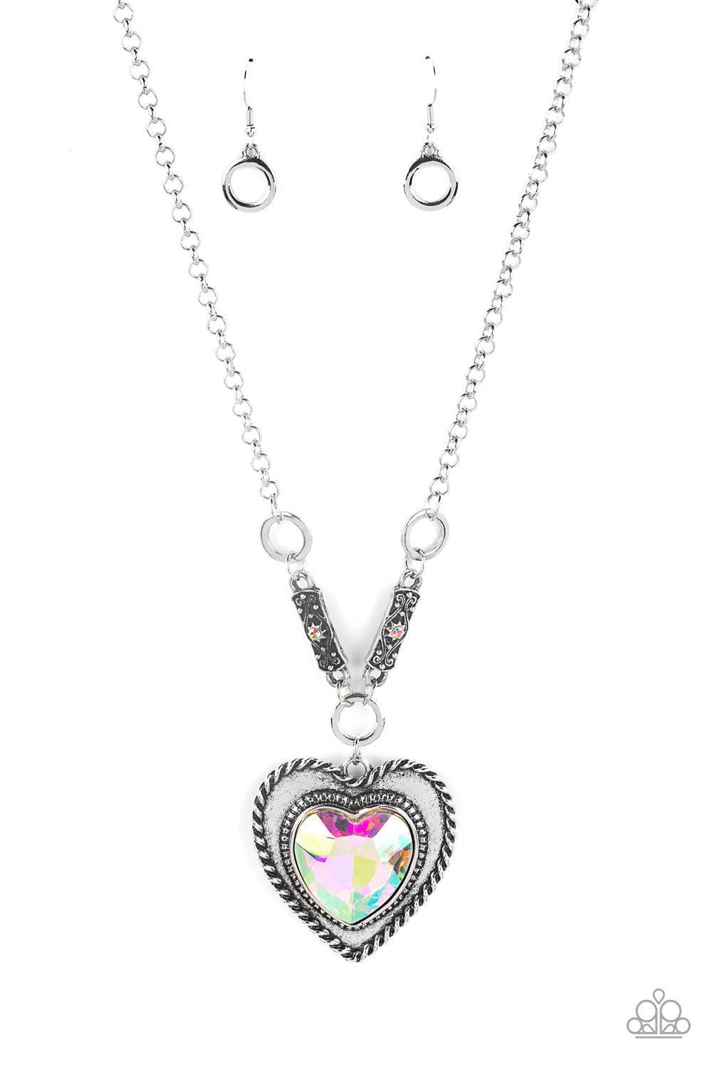 Heart Full Of Fabulous Multi Iridescent Heart Necklace - Paparazzi Accessories- lightbox - CarasShop.com - $5 Jewelry by Cara Jewels
