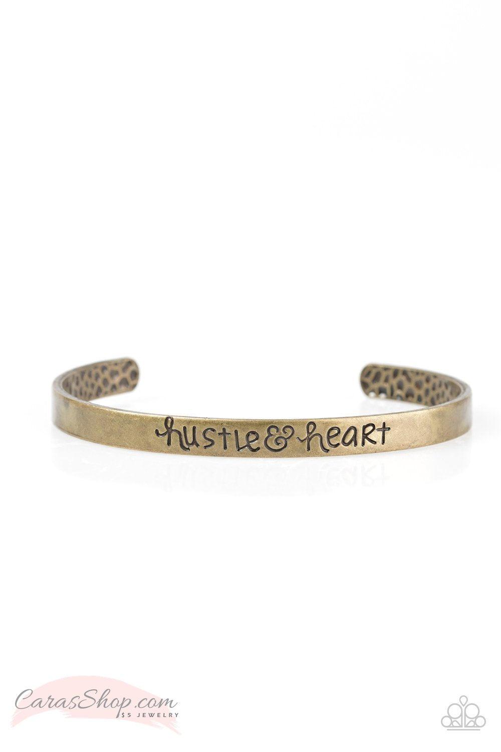 Heart Full Of Hustle Brass Cuff Word Bracelet - Paparazzi Accessories-CarasShop.com - $5 Jewelry by Cara Jewels