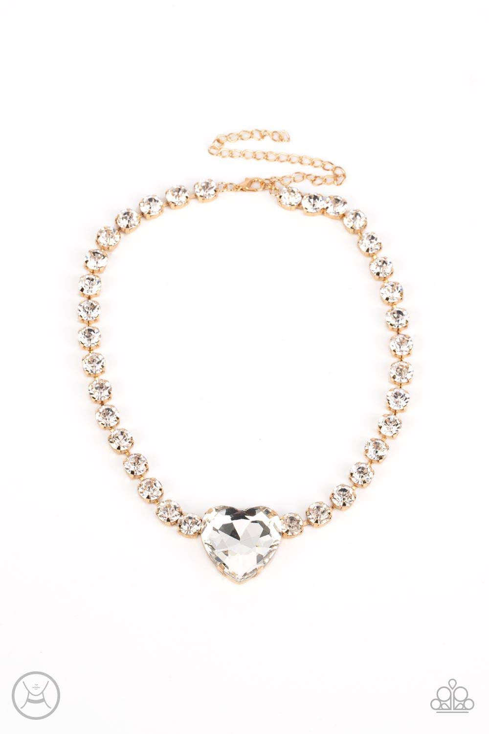 Heart in My Throat Gold &amp; White Rhinestone Choker Necklace - Paparazzi Accessories- lightbox - CarasShop.com - $5 Jewelry by Cara Jewels