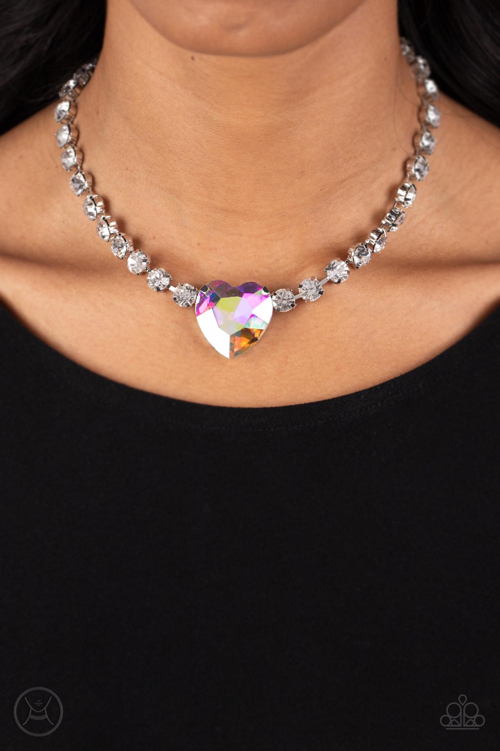 Heart in My Throat Multi Iridescent Rhinestone Choker Necklace - Paparazzi Accessories-on model - CarasShop.com - $5 Jewelry by Cara Jewels