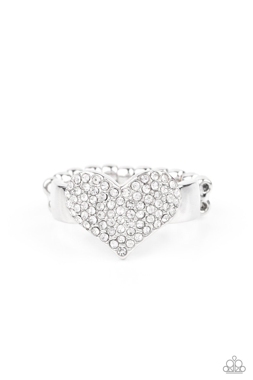 Heart of BLING White Rhinestone Heart Ring - Paparazzi Accessories - lightbox -CarasShop.com - $5 Jewelry by Cara Jewels