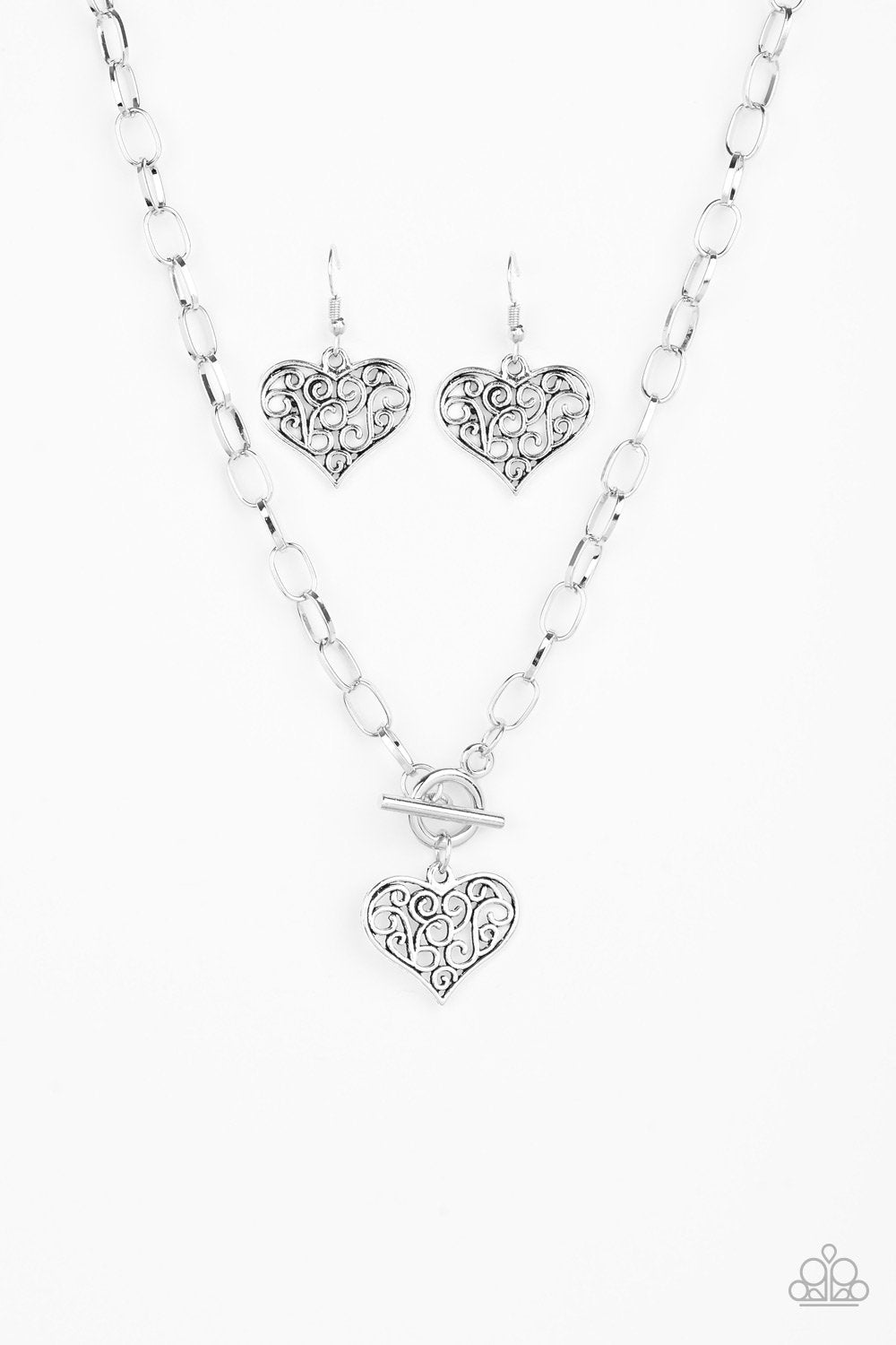 Heart Touching Harmony Silver Heart Necklace - Paparazzi Accessories-CarasShop.com - $5 Jewelry by Cara Jewels