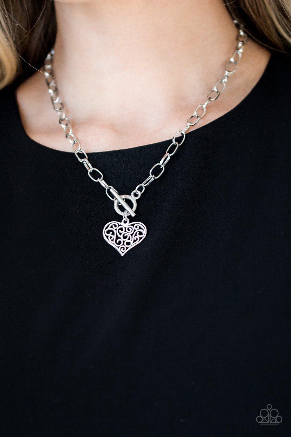 Heart Touching Harmony Silver Heart Necklace - Paparazzi Accessories-CarasShop.com - $5 Jewelry by Cara Jewels
