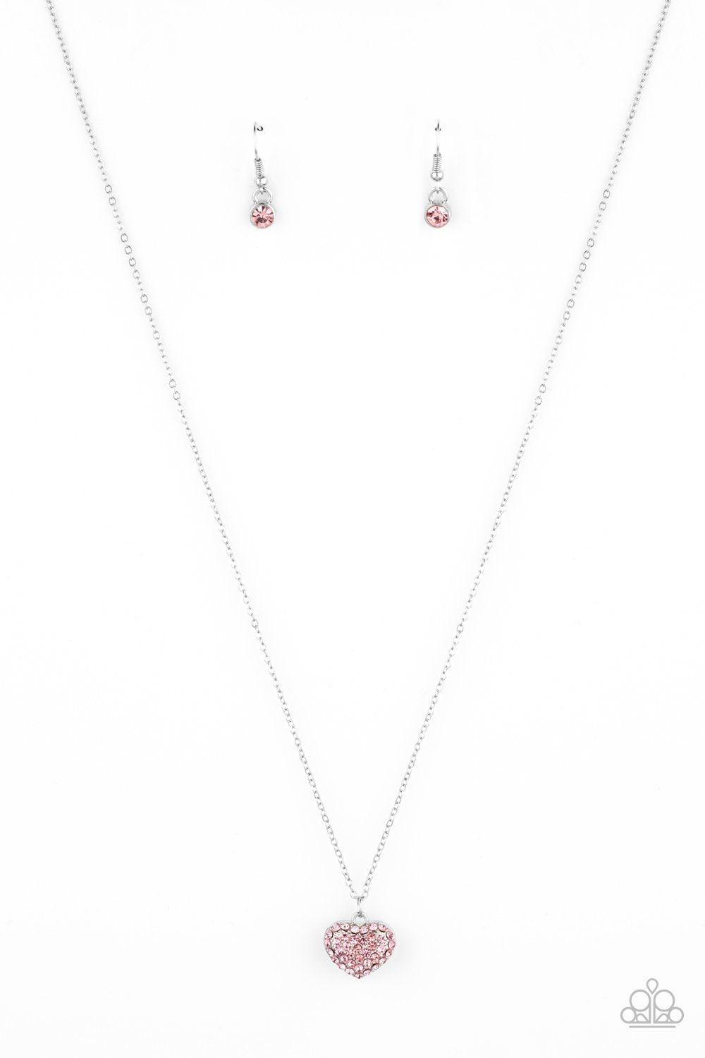 Heart-Warming Glow Pink Rhinestone Heart Necklace - Paparazzi Accessories-CarasShop.com - $5 Jewelry by Cara Jewels