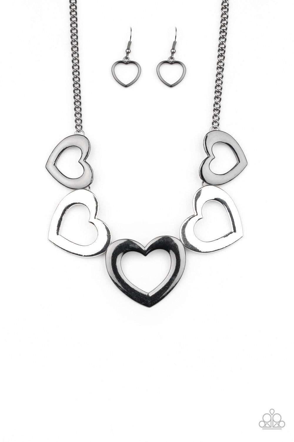 Hearty Hearts Multi - Gunmetal and Silver Heart Necklace - Paparazzi Accessories-CarasShop.com - $5 Jewelry by Cara Jewels