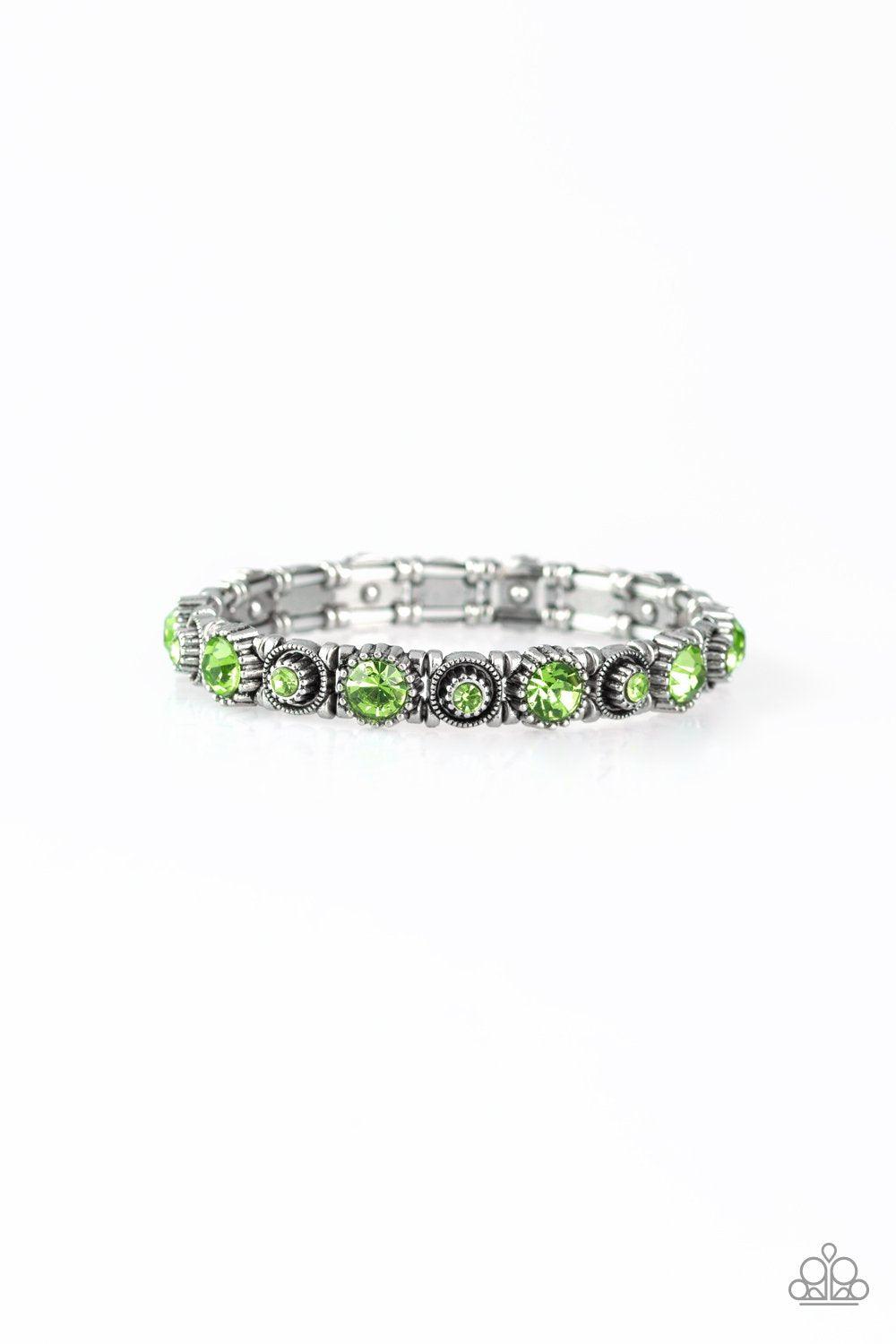 Heavy On The Sparkle Green Gem Bracelet - Paparazzi Accessories-CarasShop.com - $5 Jewelry by Cara Jewels
