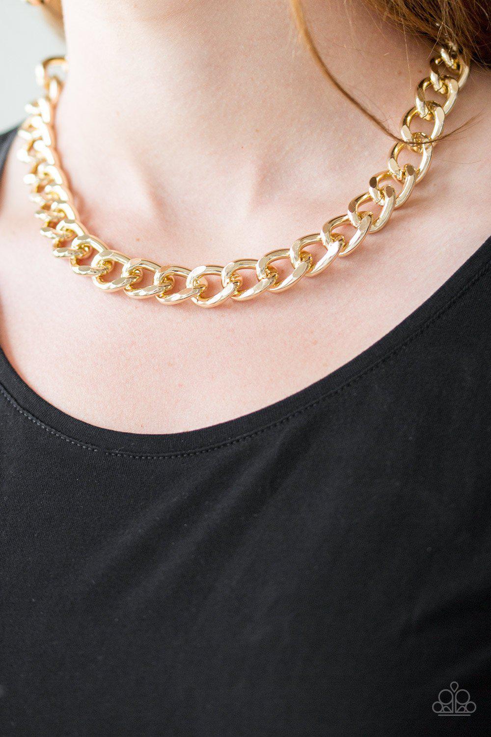 Heavyweight Champion Gold Chain Necklace - Paparazzi Accessories-CarasShop.com - $5 Jewelry by Cara Jewels