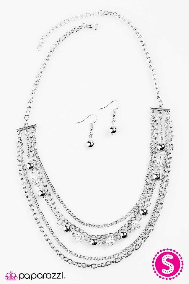 Hell on HEELS White Rhinestone and Silver Necklace - Paparazzi Accessories - lightbox -CarasShop.com - $5 Jewelry by Cara Jewels