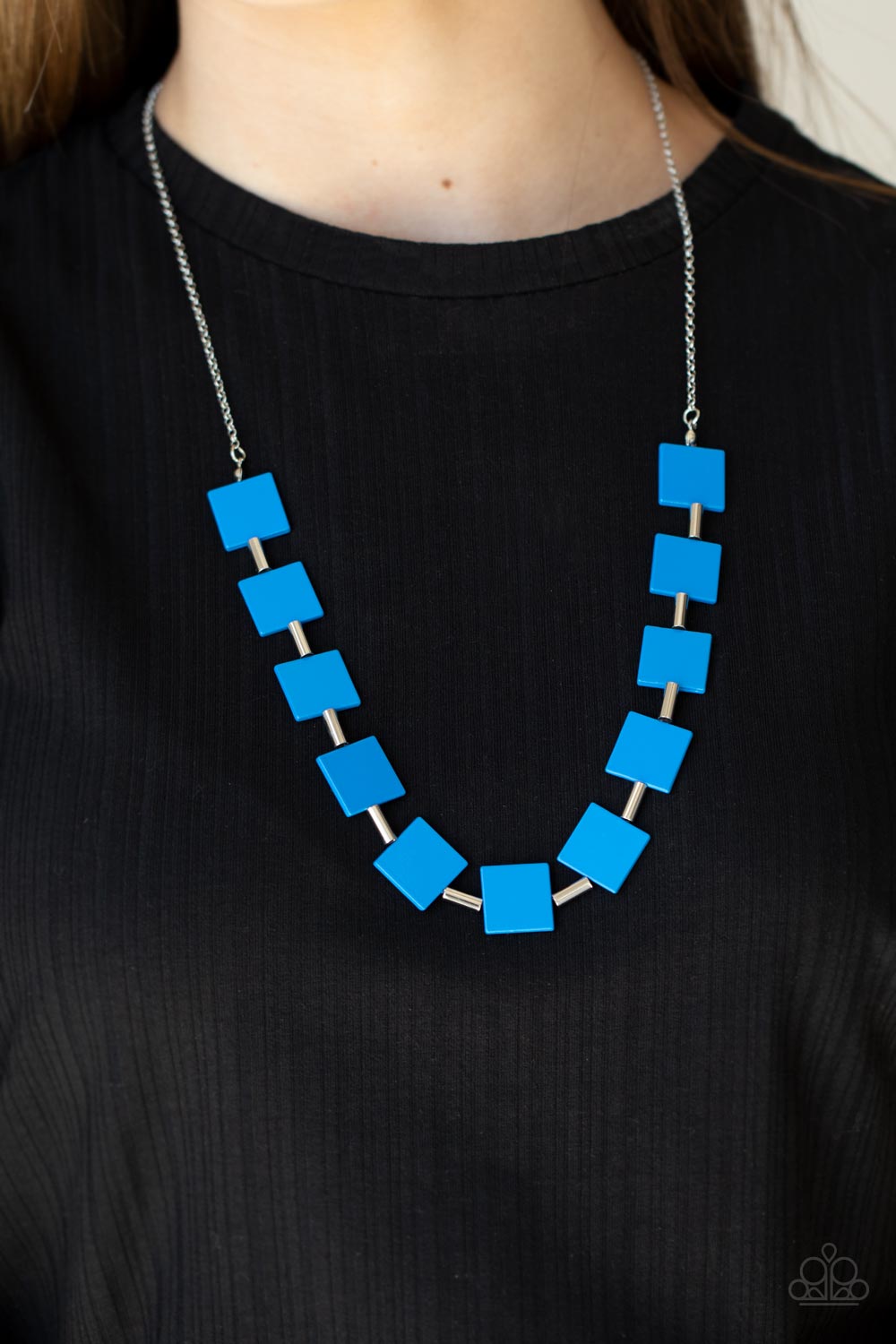 Hello, Material Girl Blue Necklace - Paparazzi Accessories-on model - CarasShop.com - $5 Jewelry by Cara Jewels