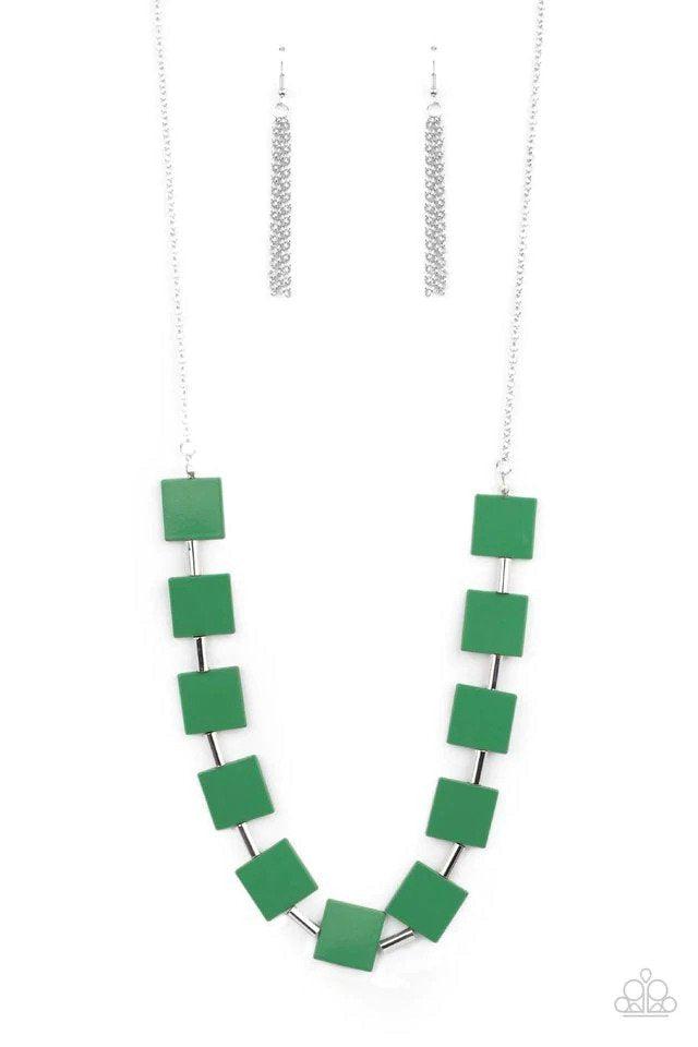 Hello, Material Girl Green Necklace - Paparazzi Accessories- lightbox - CarasShop.com - $5 Jewelry by Cara Jewels