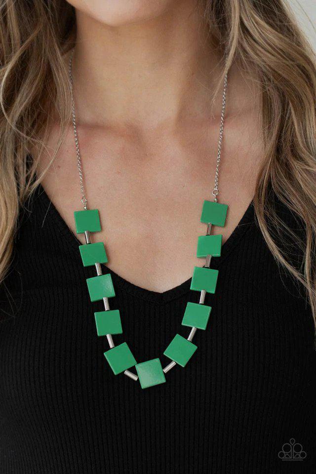 Hello, Material Girl Green Necklace - Paparazzi Accessories- on model - CarasShop.com - $5 Jewelry by Cara Jewels