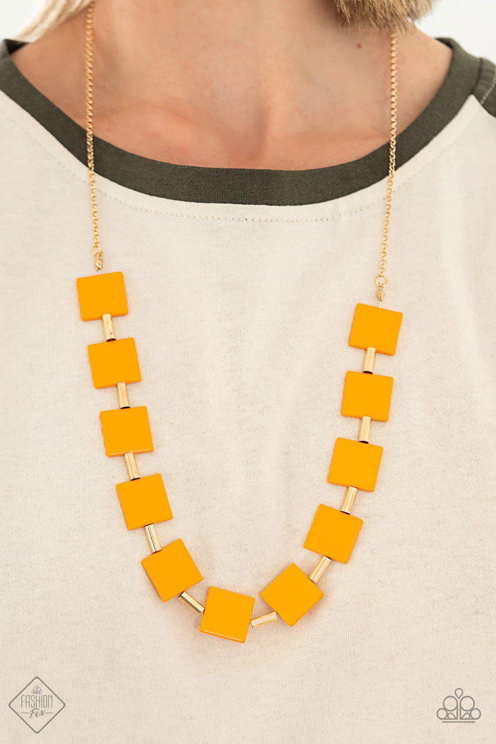 Hello, Material Girl Orange Necklace - Paparazzi Accessories- on model - CarasShop.com - $5 Jewelry by Cara Jewels