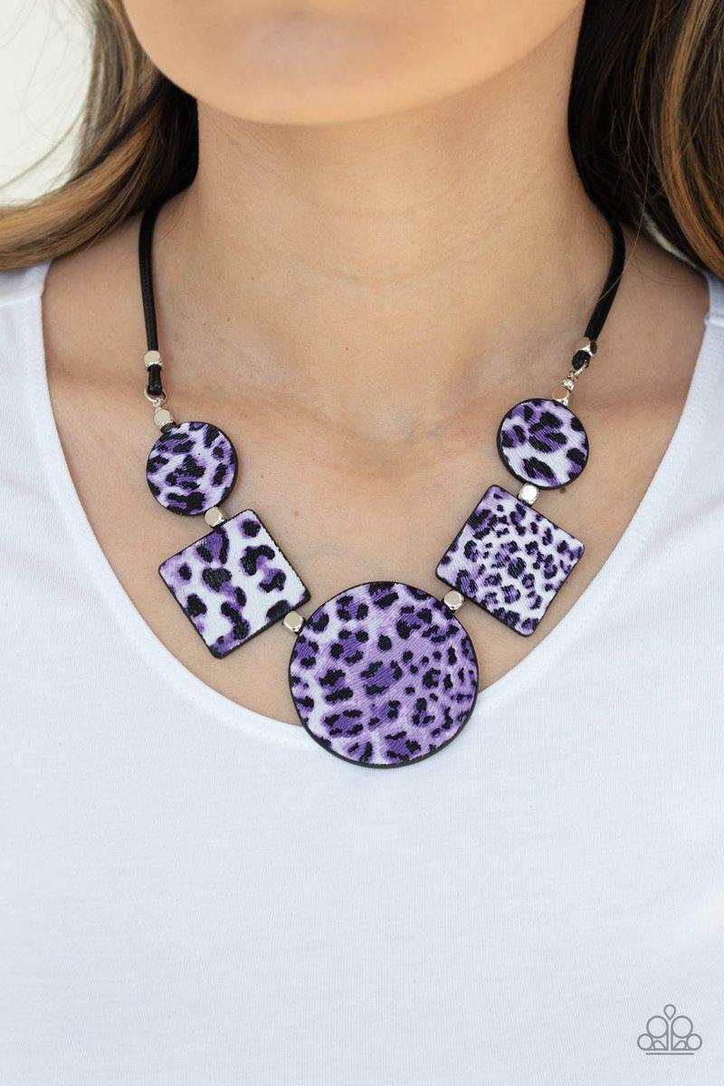 Here Kitty Kitty Purple Cheetah Print Necklace - Paparazzi Accessories - model -CarasShop.com - $5 Jewelry by Cara Jewels