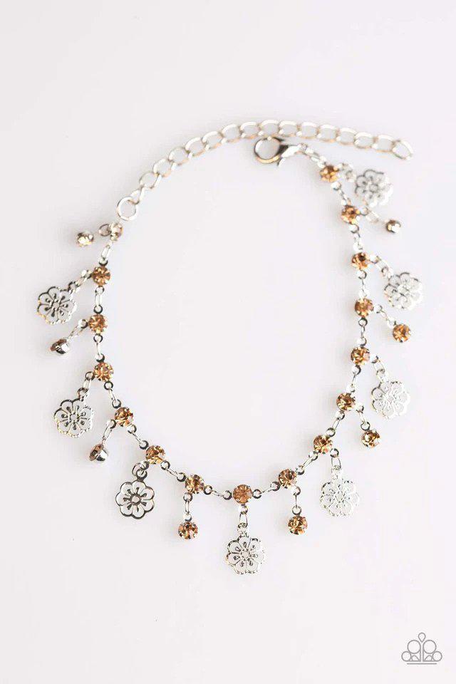 Hibiscus Breeze Brown Rhinestone Bracelet - Paparazzi Accessories- lightbox - CarasShop.com - $5 Jewelry by Cara Jewels