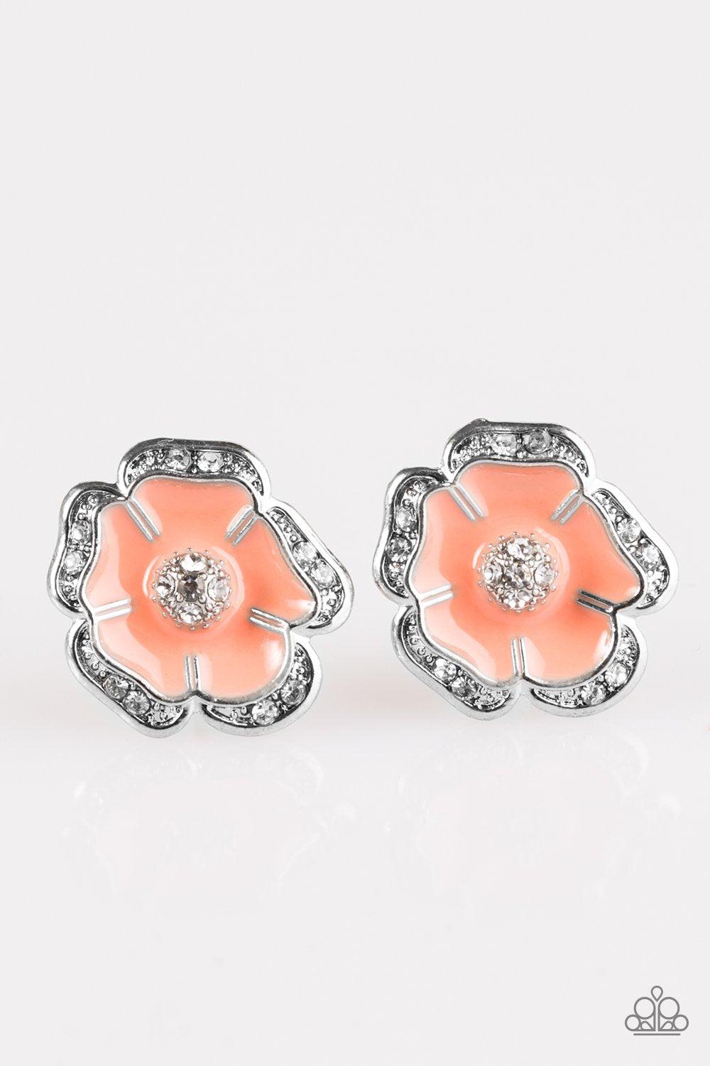 Hibiscus Springs Orange Post Earrings - Paparazzi Accessories-CarasShop.com - $5 Jewelry by Cara Jewels