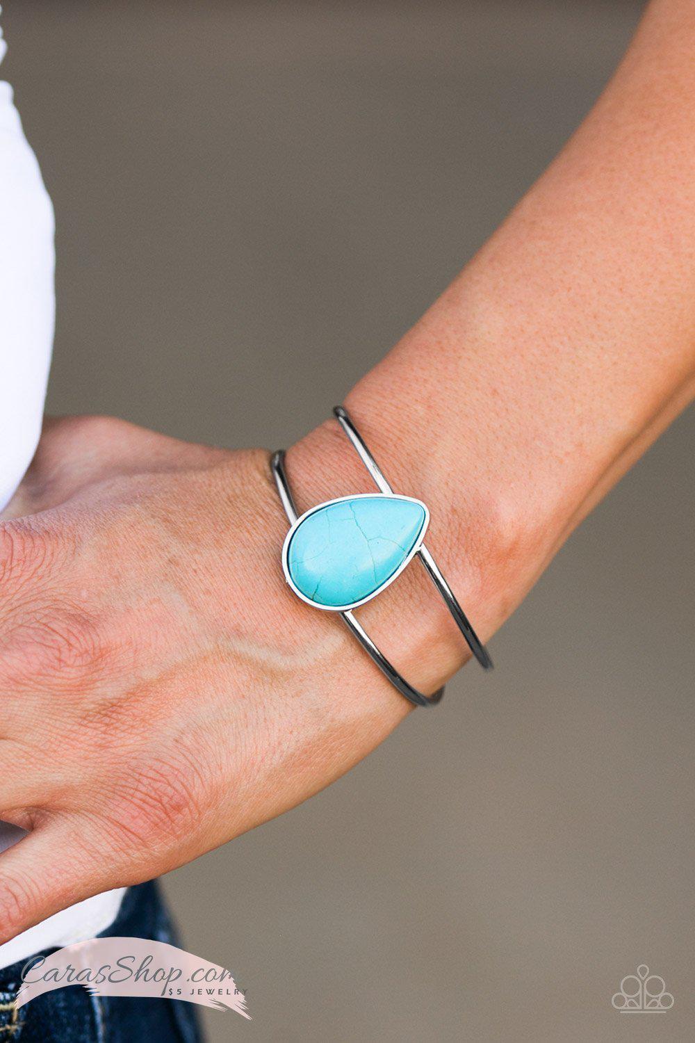 Hidden Oasis Blue Turquoise Stone and Silver Cuff Bracelet - Paparazzi Accessories-CarasShop.com - $5 Jewelry by Cara Jewels