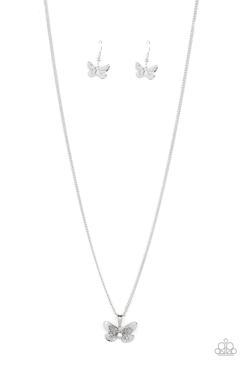 High-Flying Fashion White Butterfly Necklace - Paparazzi Accessories- lightbox - CarasShop.com - $5 Jewelry by Cara Jewels