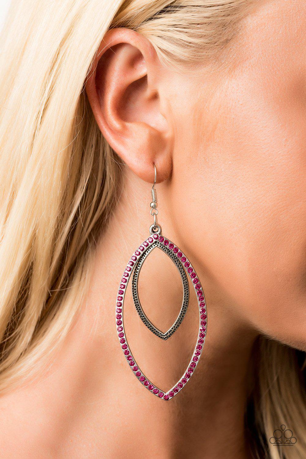 High Maintenance Pink Rhinestone Earrings - Paparazzi Accessories-CarasShop.com - $5 Jewelry by Cara Jewels