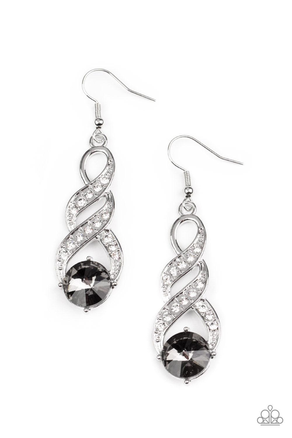 High-Ranking Royalty Silver Rhinestone Earrings - Paparazzi Accessories- lightbox - CarasShop.com - $5 Jewelry by Cara Jewels