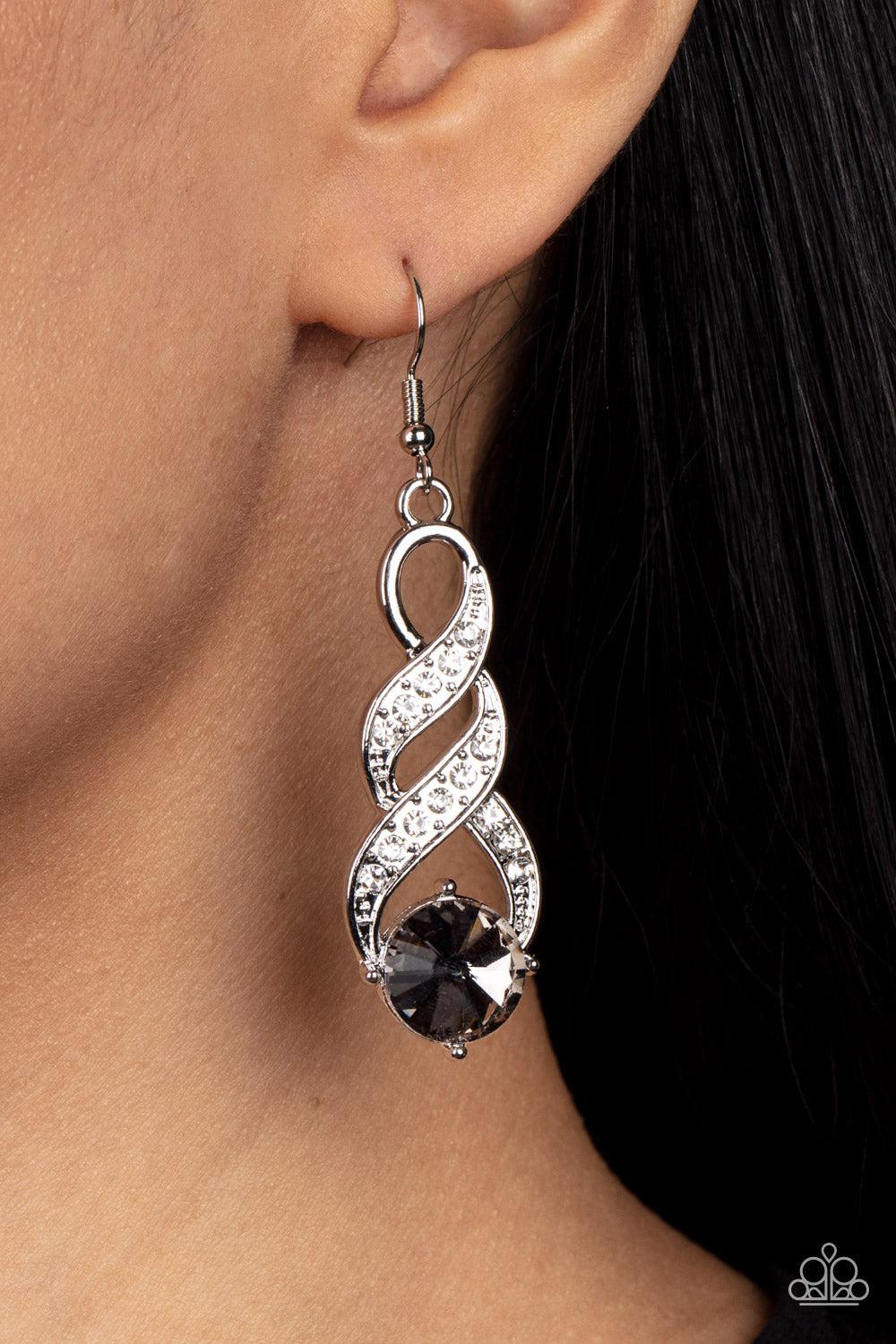 High-Ranking Royalty Silver Rhinestone Earrings - Paparazzi Accessories-on model - CarasShop.com - $5 Jewelry by Cara Jewels