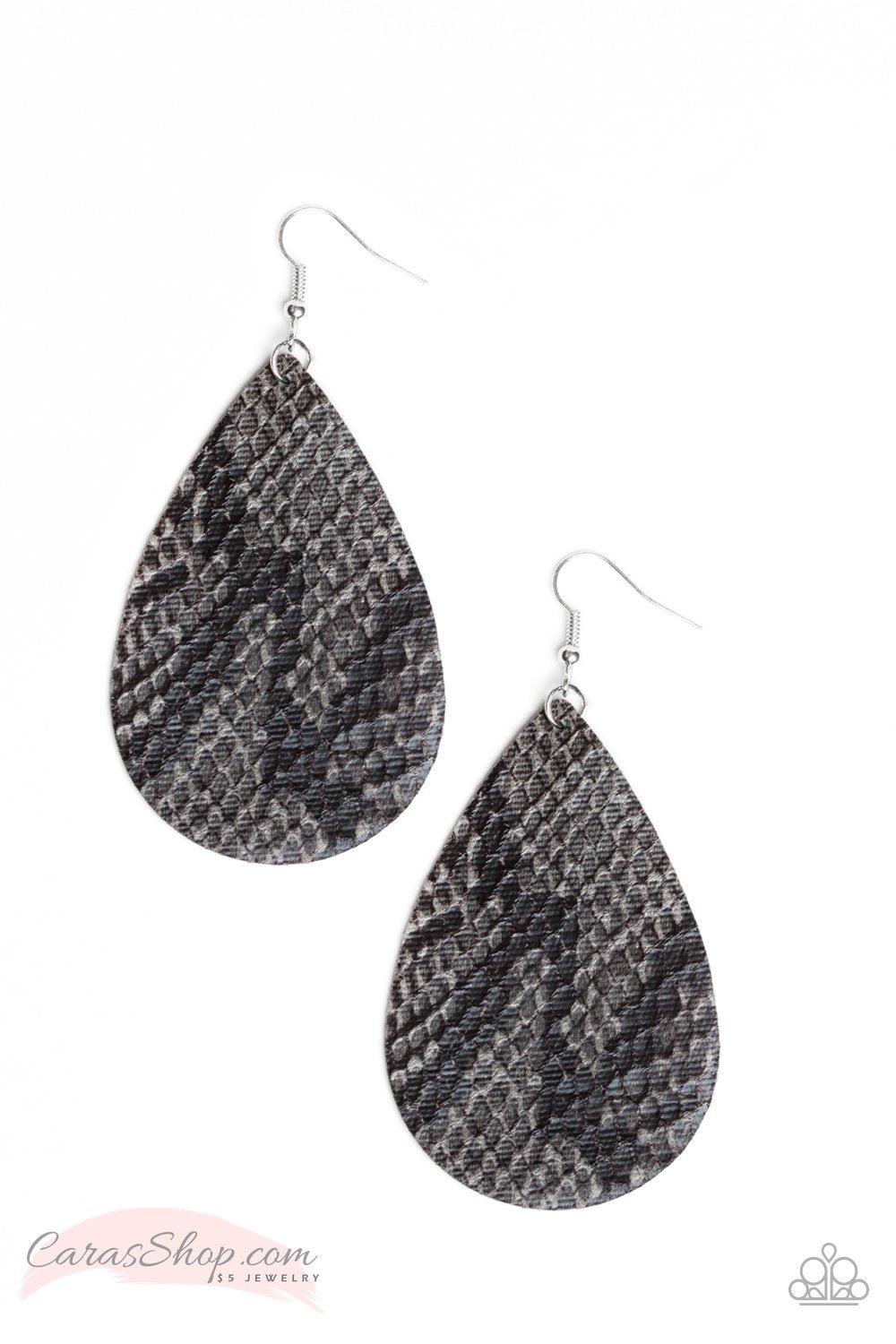 Hiss, Hiss Silver Leather Animal Print Earrings - Paparazzi Accessories-CarasShop.com - $5 Jewelry by Cara Jewels