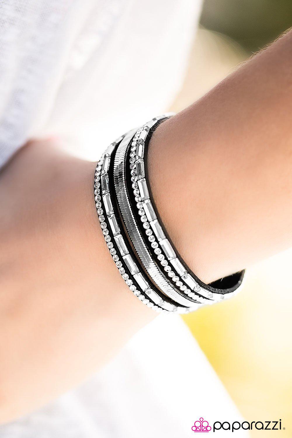 Hit The Lights Black and Silver Urban Wrap Snap Bracelet - Paparazzi Accessories-CarasShop.com - $5 Jewelry by Cara Jewels