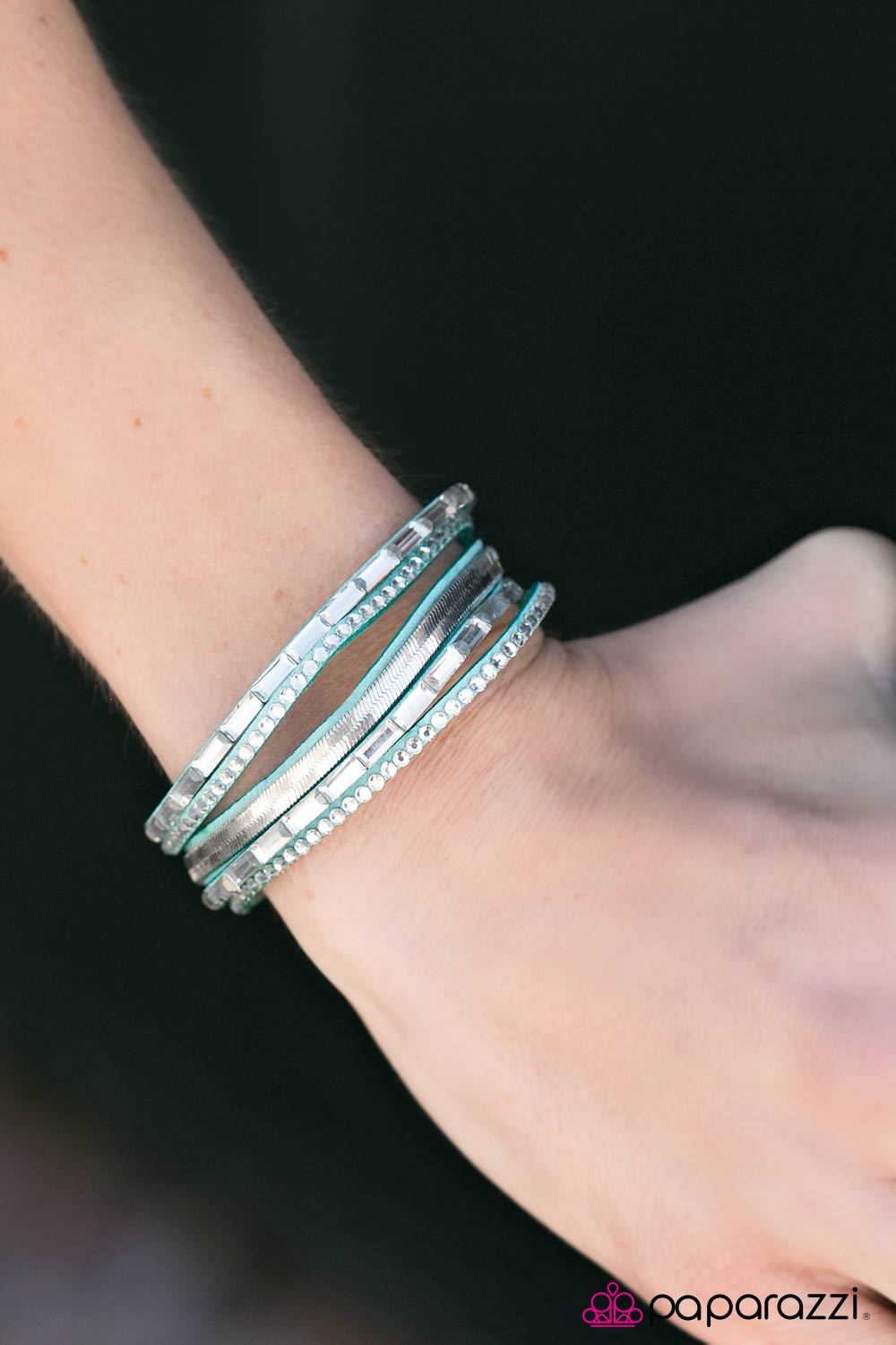 Hit The Lights Blue and Silver Urban Wrap Snap Bracelet - Paparazzi Accessories-CarasShop.com - $5 Jewelry by Cara Jewels