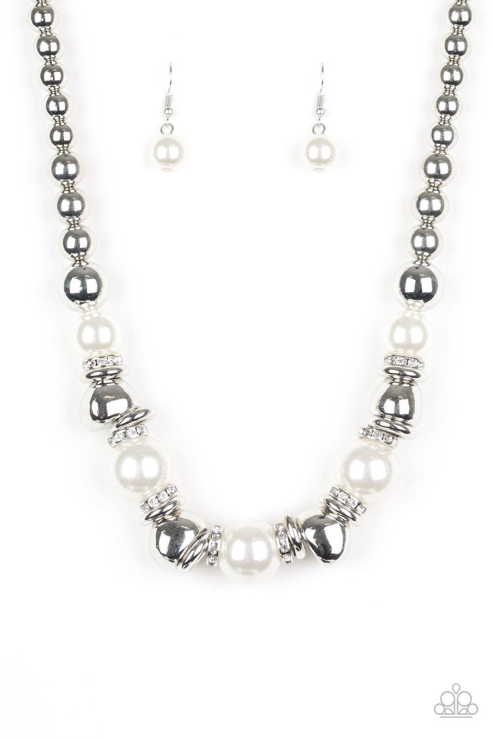 Touch of Classy - White Pearl and Silver Necklace - Paparazzi Accessories