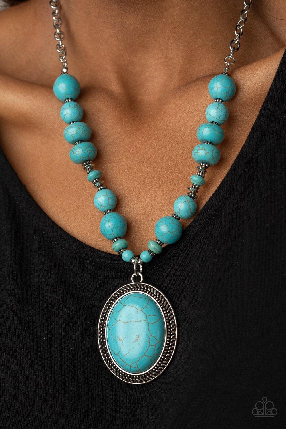 Home Sweet HOMESTEAD Turquoise Blue Stone and Silver Necklace - Paparazzi Accessories-CarasShop.com - $5 Jewelry by Cara Jewels