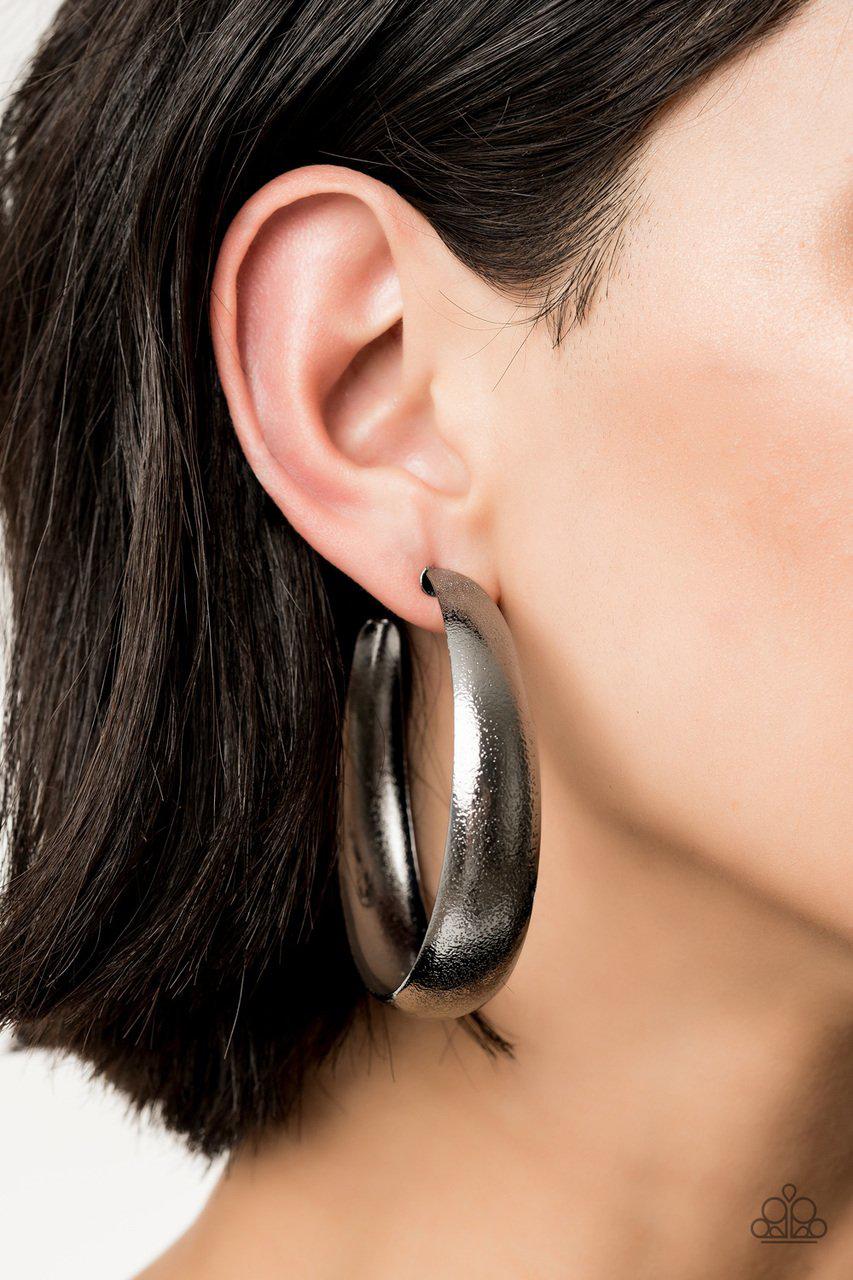 Hoops I Did It Again Gunmetal Black Hoop Earrings - Paparazzi Accessories-CarasShop.com - $5 Jewelry by Cara Jewels
